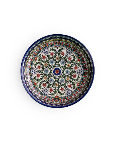 Plat rond creux en céramique artisanale de Palestine (Hébron) – Ø34cm