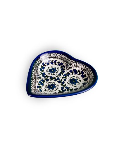 Plat rond en forme de cœur en céramique artisanale de Palestine (Hébron)