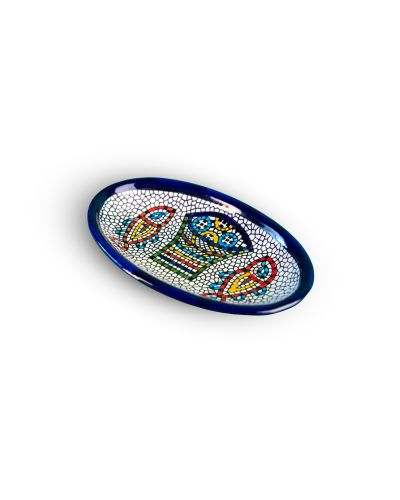 Plat ovale en céramique artisanale de Palestine (Hébron) – 21x15cm