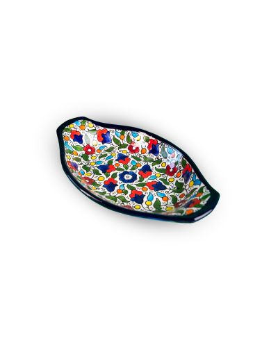 Plat ovale avec poignées en céramique artisanale de Palestine (Hébron) – 21x15cm