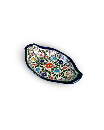 Plat ovale avec poignées en céramique artisanale de Palestine (Hébron) – 21x15cm