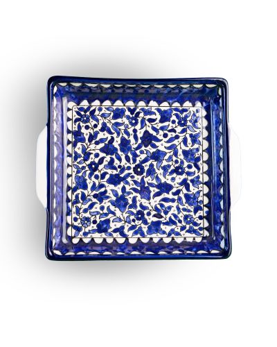 Plat carré en céramique artisanale de Palestine (Hébron) – 24x24cm