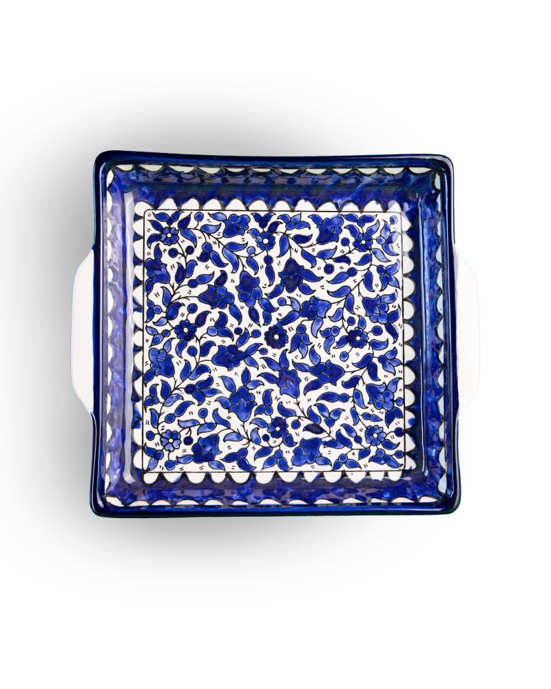 Plat carré en céramique artisanale de Palestine (Hébron) – 24x24cm