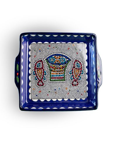 Plat carré en céramique artisanale de Palestine (Hébron) – 24x24cm