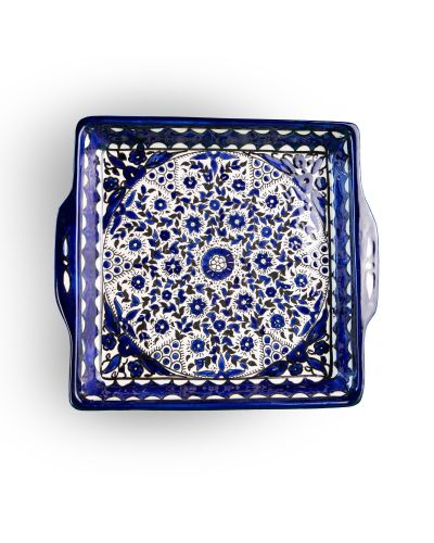 Plat carré en céramique artisanale de Palestine (Hébron) – 24x24cm