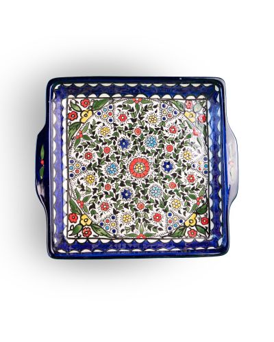 Plat carré en céramique artisanale de Palestine (Hébron) – 24x24cm