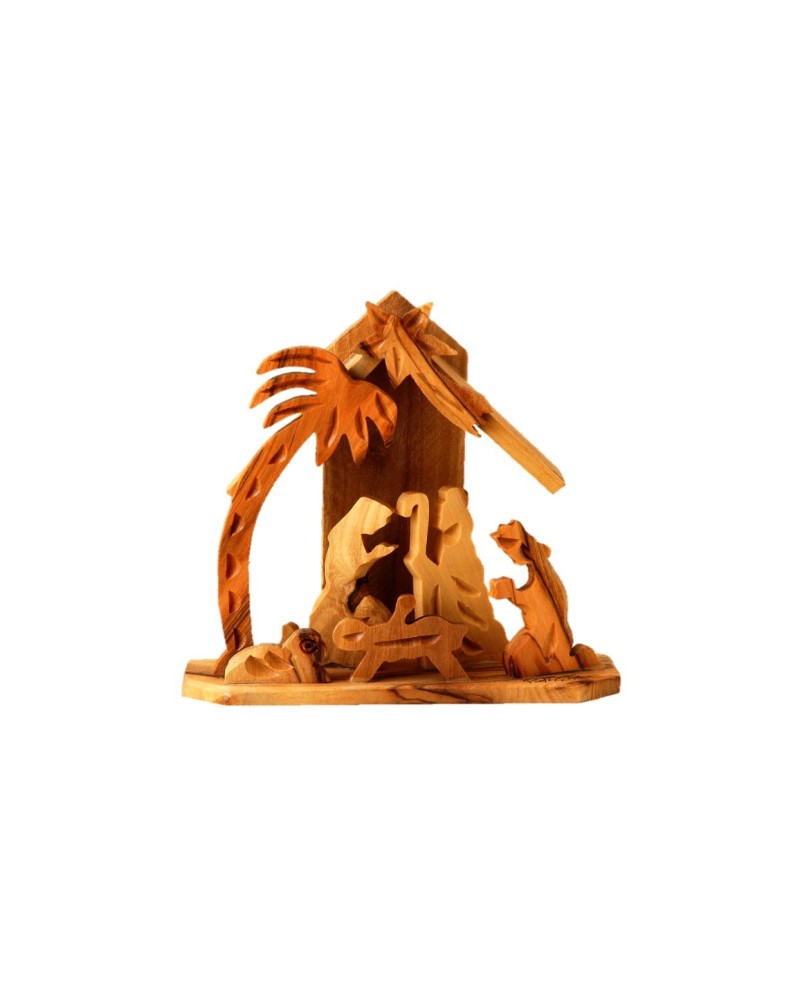 Crèche maison MF sculpté en bois d’olivier