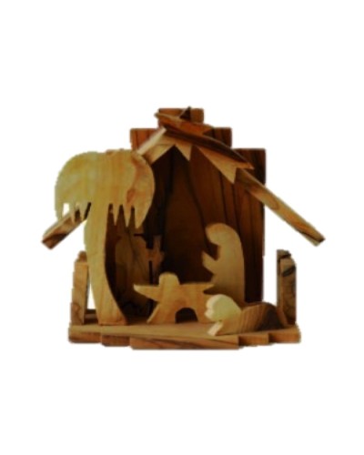 Crèche maison PF sculpté en bois d’olivier