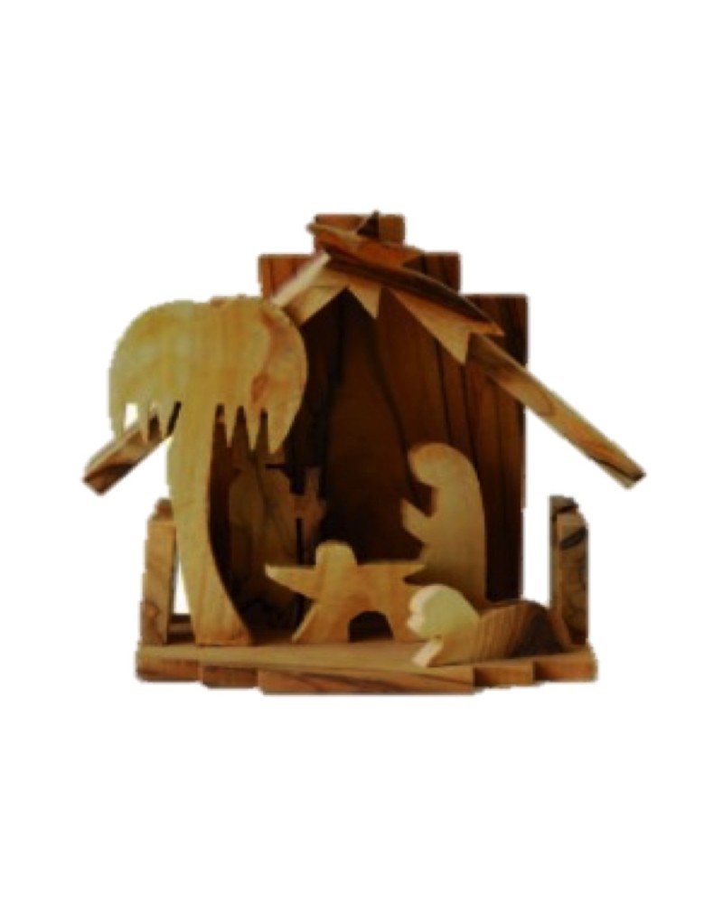 Crèche maison PF sculpté en bois d’olivier