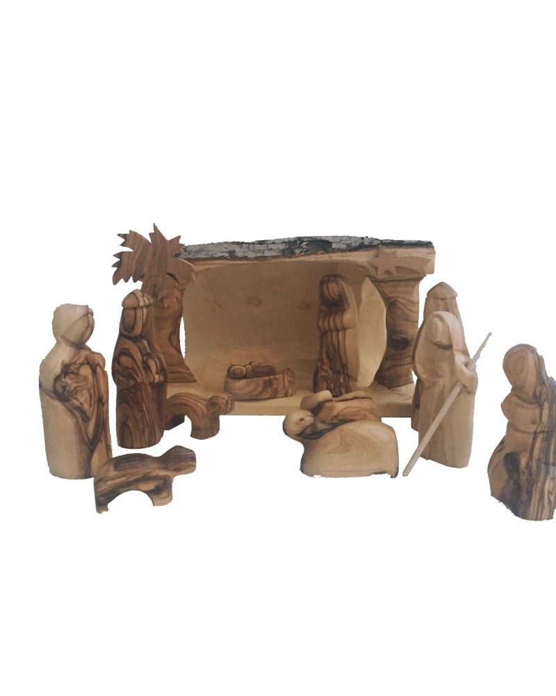 Crèche buche MF sculptée en bois d‘olivier