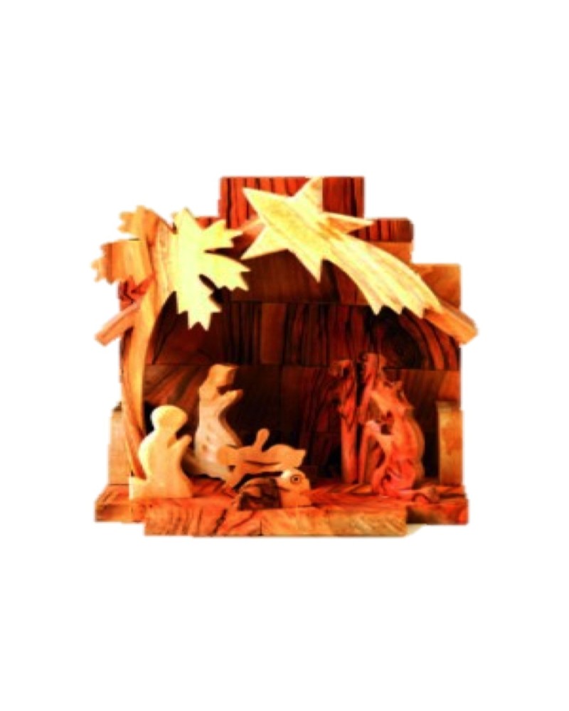 Crèche maison MF sculptée en bois d’olivier