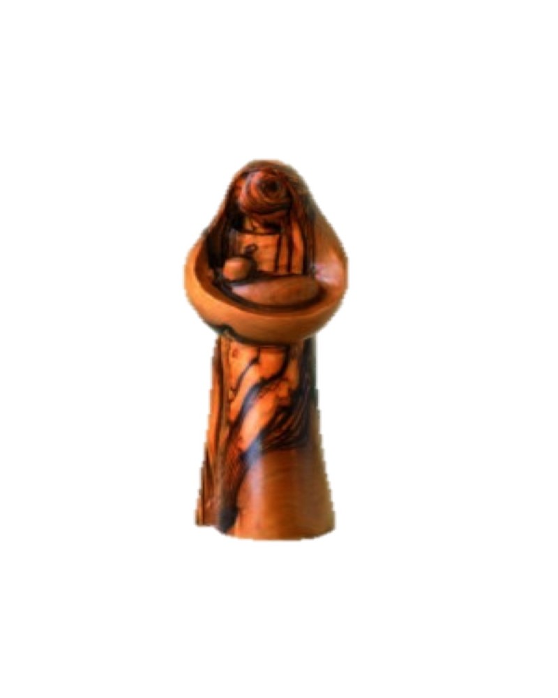 Femme avec un enfant sculpté en bois d’olivier